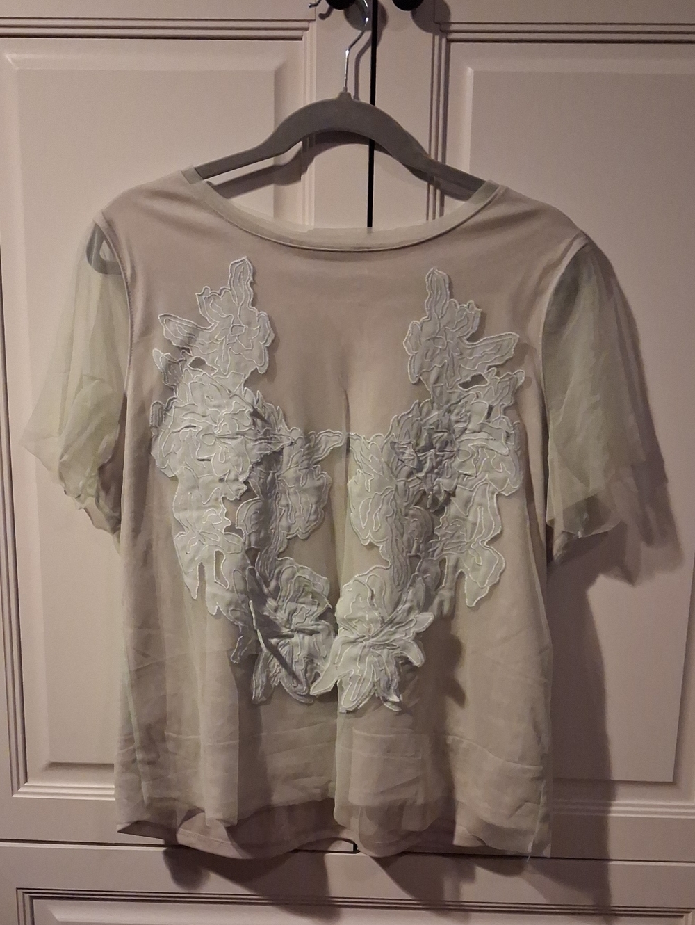 Simply Vera Vera Wang Sheer Floral Appliqué Top in Light Beige/ Light Green